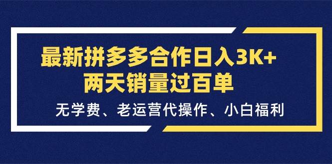 最新拼多多合作日入3K+两天销量过百单，无学费、老运营代操作、小白福利-网创社区