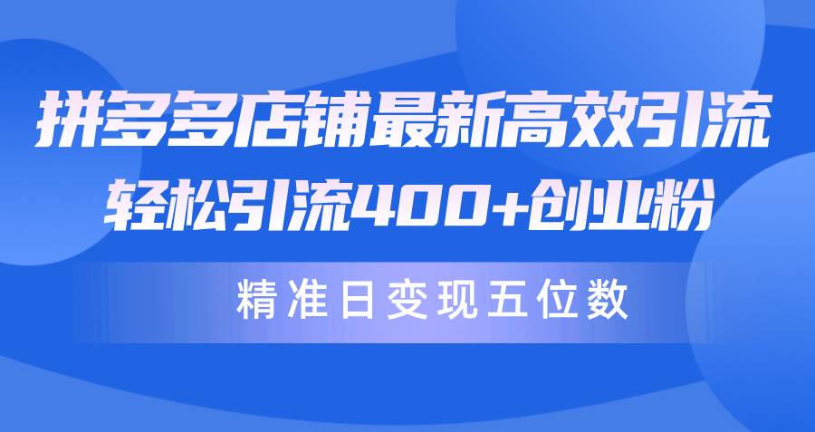 拼多多店铺最新高效引流术，轻松引流400+创业粉，精准日变现五位数！-网创社区