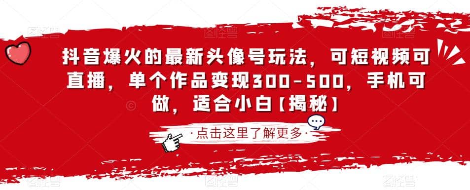 抖音爆火的最新头像号玩法，可短视频可直播，单个作品变现300-500，手机可做，适合小白【揭秘】-网创社区