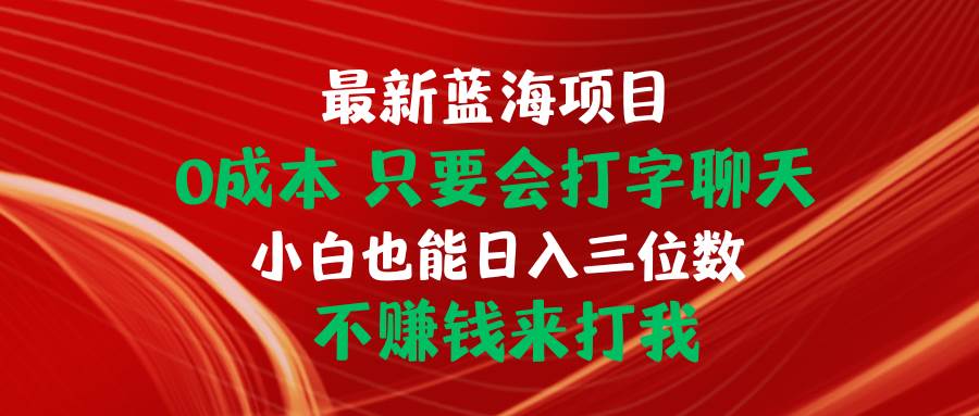 最新蓝海项目 0成本 只要会打字聊天 小白也能日入三位数 不赚钱来打我-网创社区