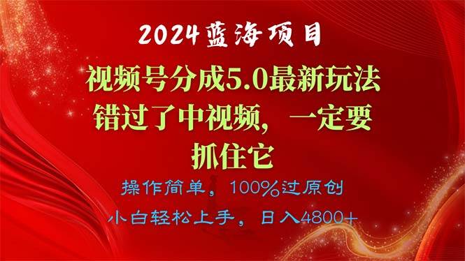 2024蓝海项目，视频号分成计划5.0最新玩法，错过了中视频，一定要抓住…-网创社区