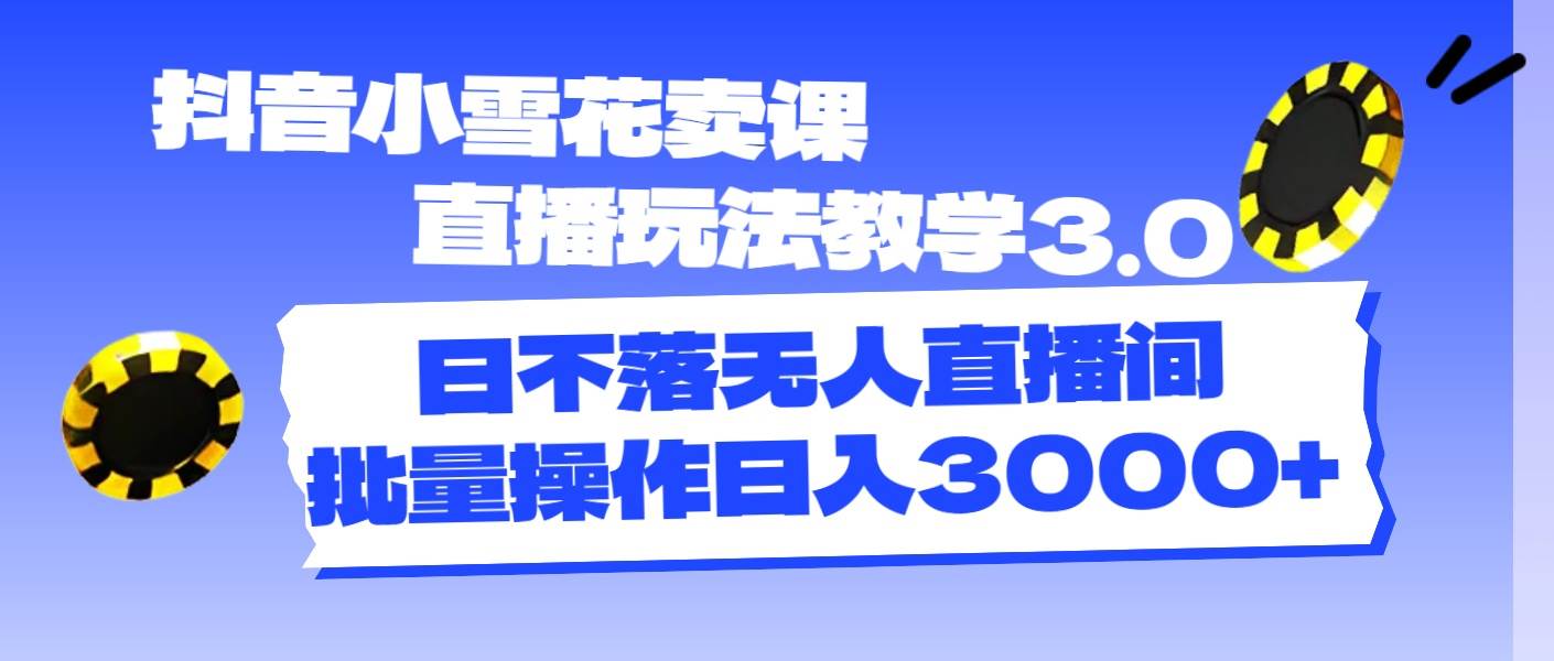 抖音小雪花卖课直播玩法教学3.0，日不落无人直播间，批量操作日入3000+-网创社区