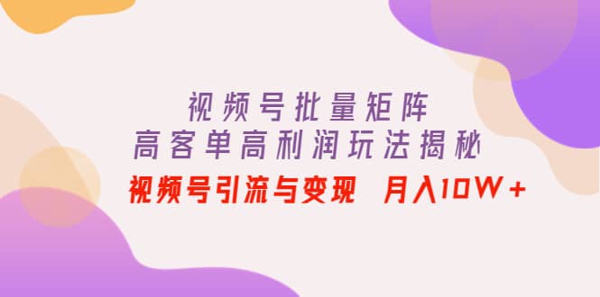 视频号批量矩阵的高客单高利润玩法揭秘-网创社区