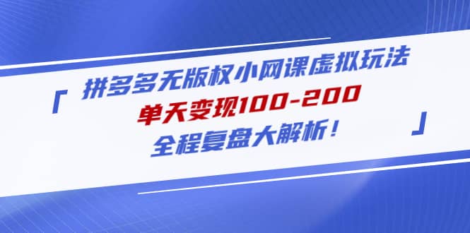 拼多多无版权小网课虚拟玩法，全程复盘大解析-网创社区
