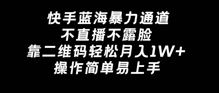 快手蓝海暴力通道，不直播不露脸，靠二维码轻松月入1W+，操作简单易上手-网创社区