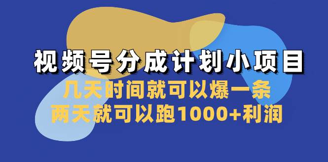 视频号分成计划小项目：几天时间就可以爆一条，两天就可以跑1000+利润-网创社区