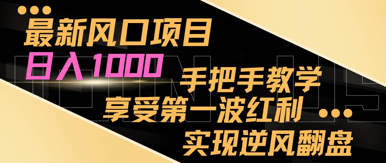 最新风口项目，日入过千，抓住当下风口，享受第一波红利，实现逆风翻盘-网创社区