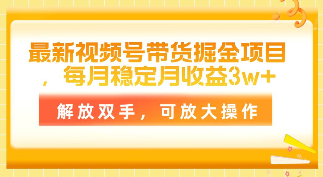 最新视频号带货掘金项目，每月稳定月收益3w+，解放双手，可放大操作-网创社区