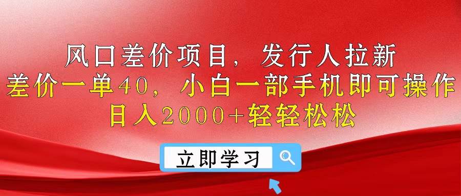 风口差价项目，发行人拉新，差价一单40，小白一部手机即可操作，日入20…-网创社区