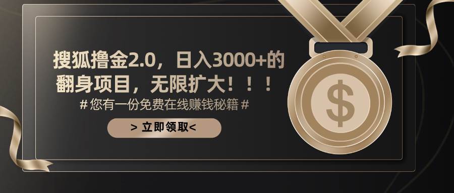 搜狐撸金2.0日入3000+，可无限扩大的翻身项目-网创社区