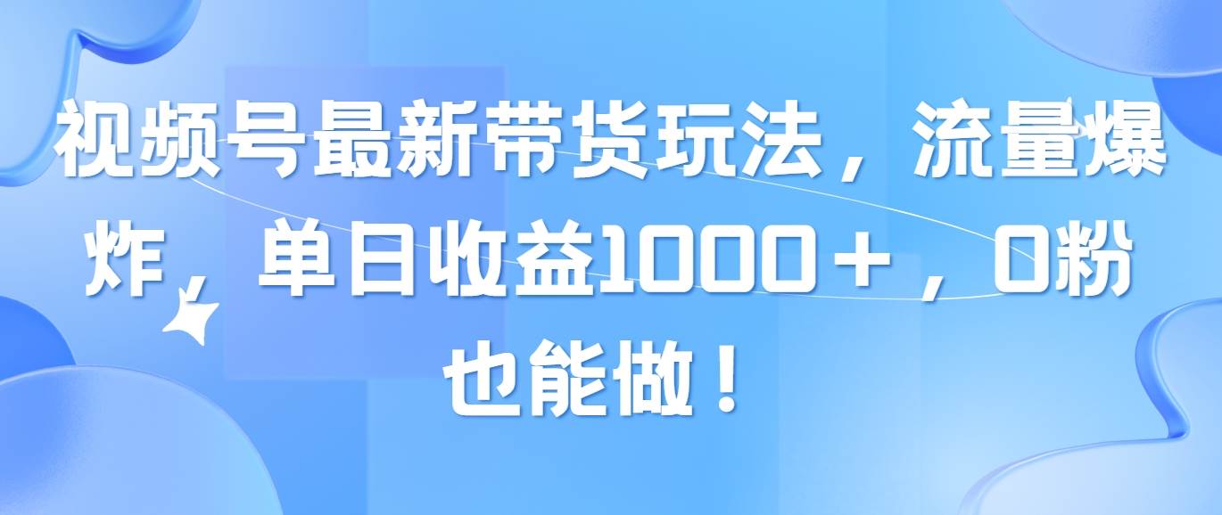 视频号最新带货玩法，流量爆炸，单日收益1000＋，0粉也能做！-网创社区