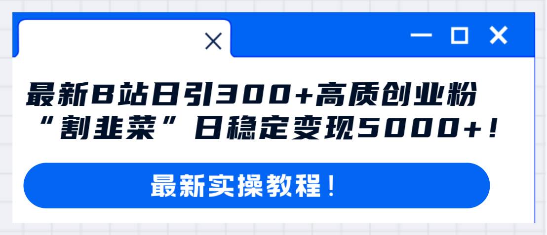 最新B站日引300+高质创业粉教程！“割韭菜”日稳定变现5000+！-网创社区