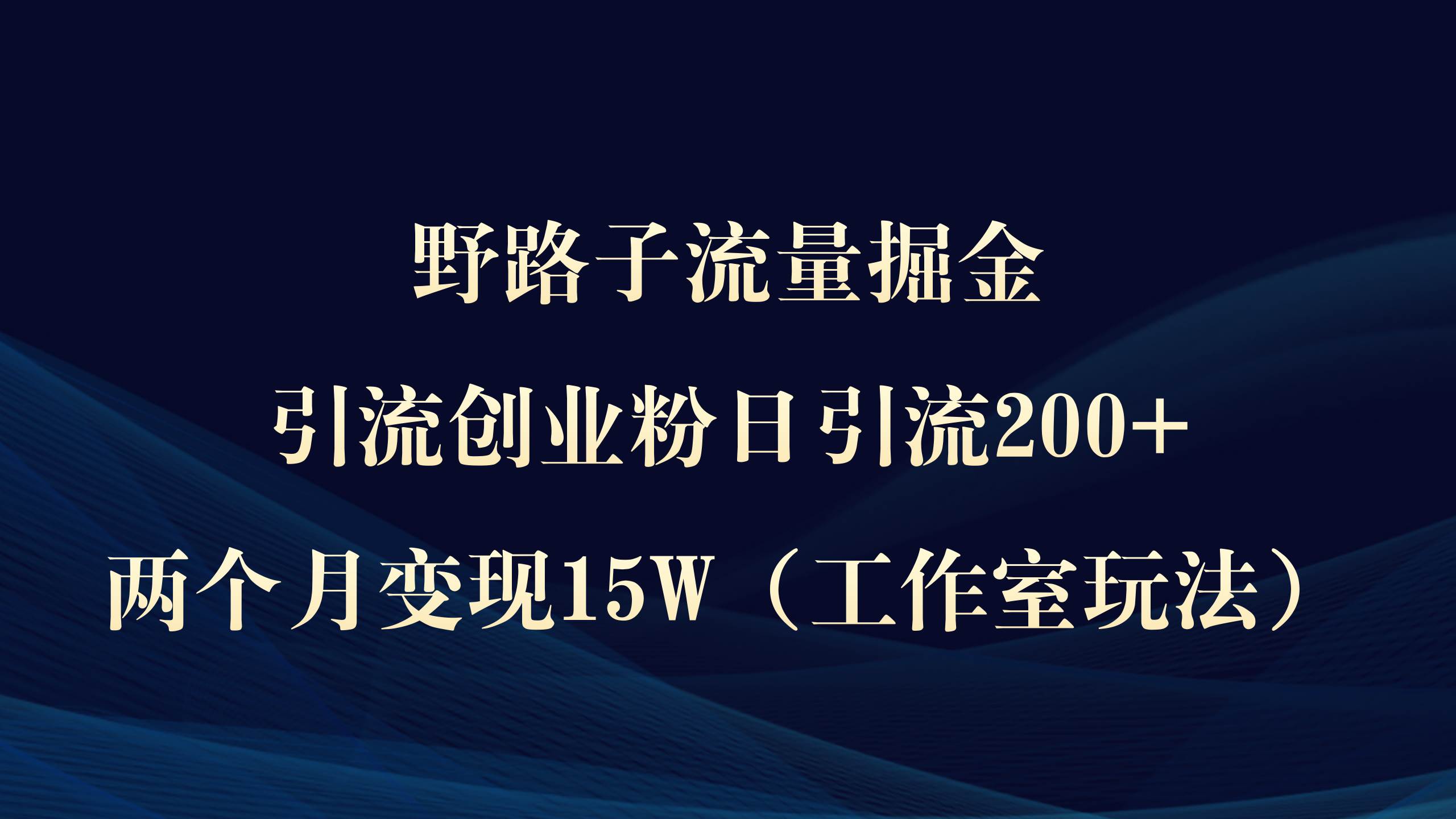 野路子流量掘金，引流创业粉日引流200+，两个月变现15W（工作室玩法））-网创社区
