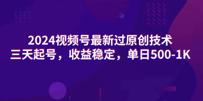 2024视频号最新过原创技术，三天起号，收益稳定，单日500-1K-网创社区