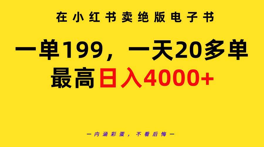 在小红书卖绝版电子书，一单199 一天最多搞20多单，最高日入4000+教程+资料-网创社区
