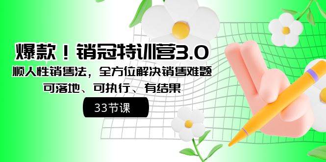 爆款！销冠特训营3.0之顺人性销售法，全方位解决销售难题、可落地、可执行、有结果-网创社区