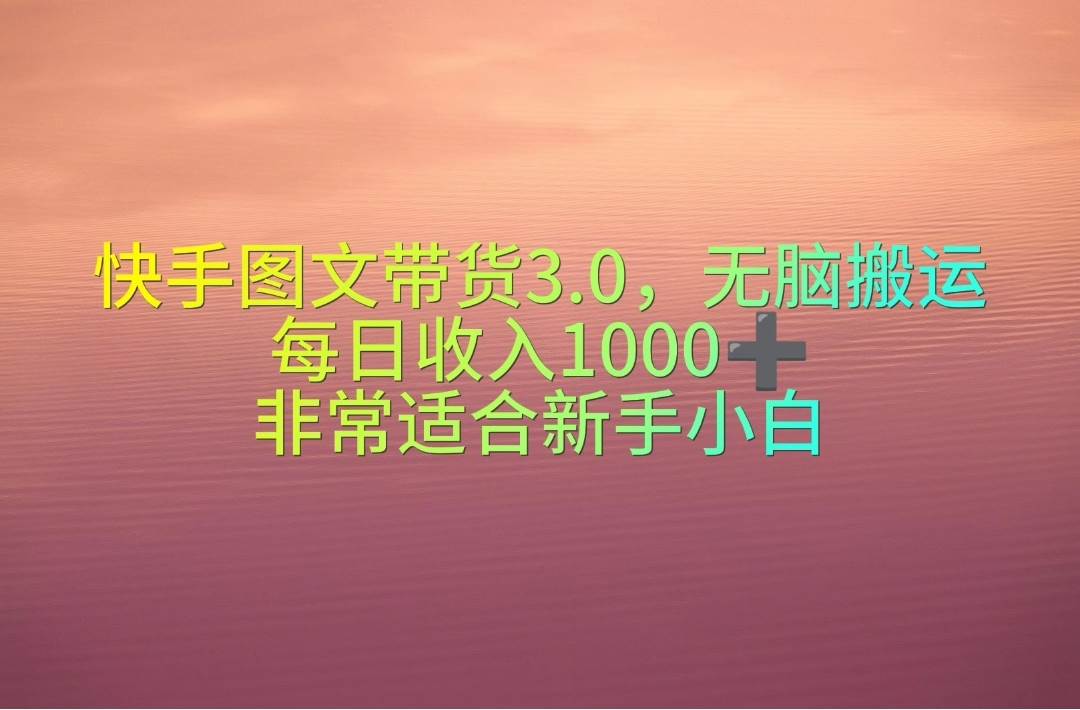 快手图文带货3.0，无脑搬运，每日收入1000＋，非常适合新手小白-网创社区