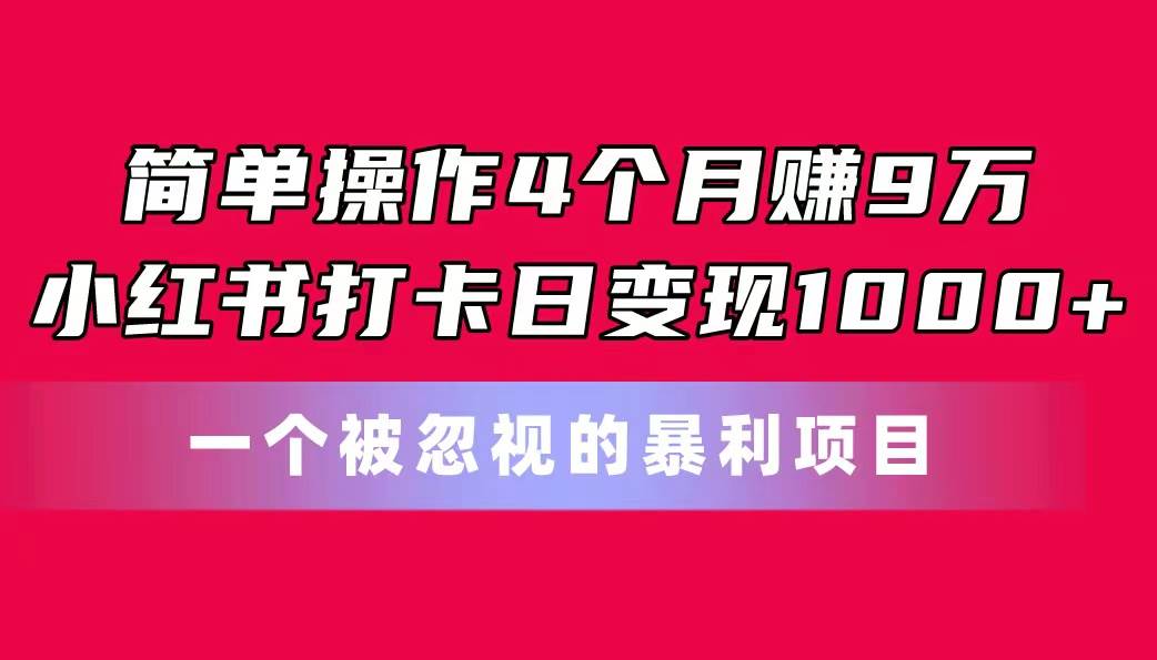简单操作4个月赚9万！小红书打卡日变现1000+！一个被忽视的暴力项目-网创社区