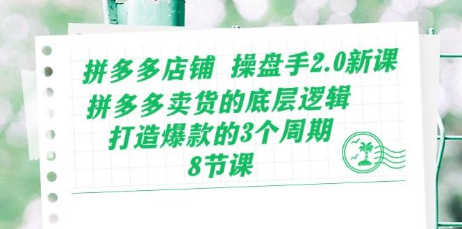 拼多多店铺 操盘手2.0新课，拼多多卖货的底层逻辑，打造爆款的3个周期-8节-网创社区