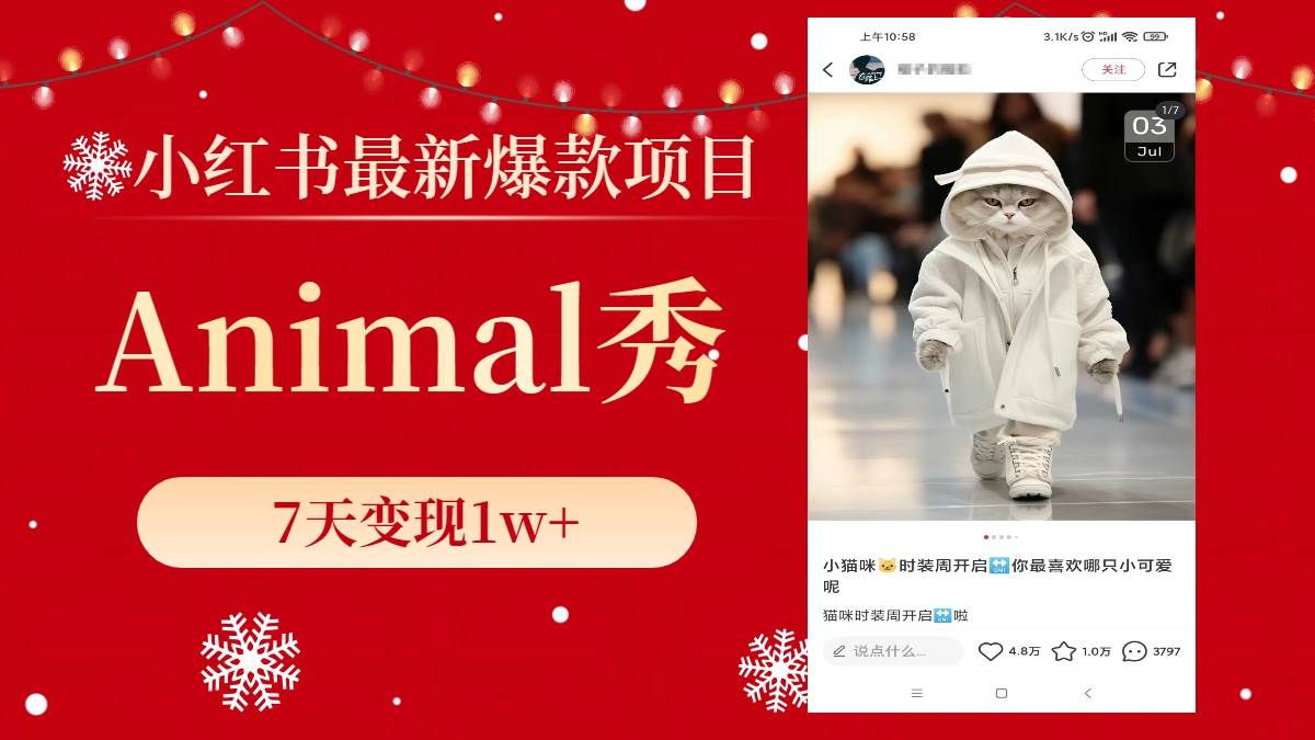 小红书最新爆款项目，Animal秀，7天变现1w+-网创社区