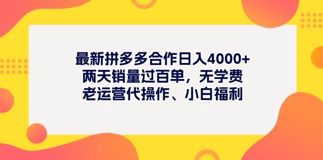 最新拼多多项目日入4000+两天销量过百单，无学费、老运营代操作、小白福利-网创社区