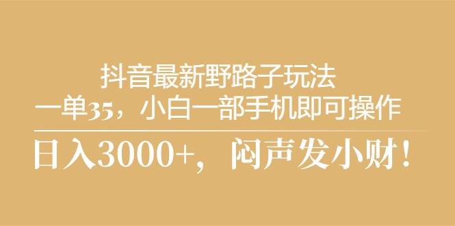 抖音最新野路子玩法，一单35，小白一部手机即可操作，，日入3000+，闷…-网创社区