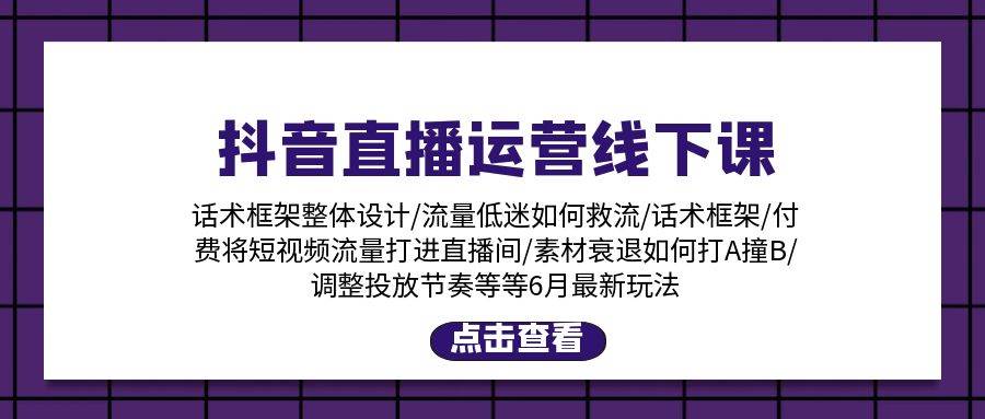 抖音直播运营线下课：话术框架/付费流量直播间/素材A撞B/等6月新玩法-网创社区