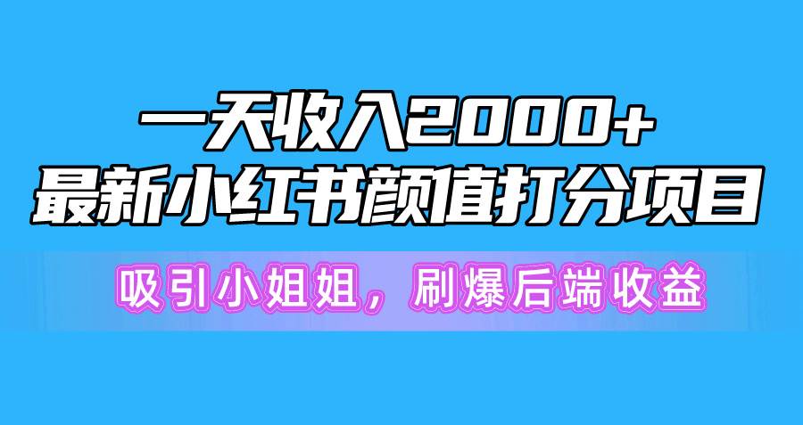 一天收入2000+，最新小红书颜值打分项目，吸引小姐姐，刷爆后端收益-网创社区