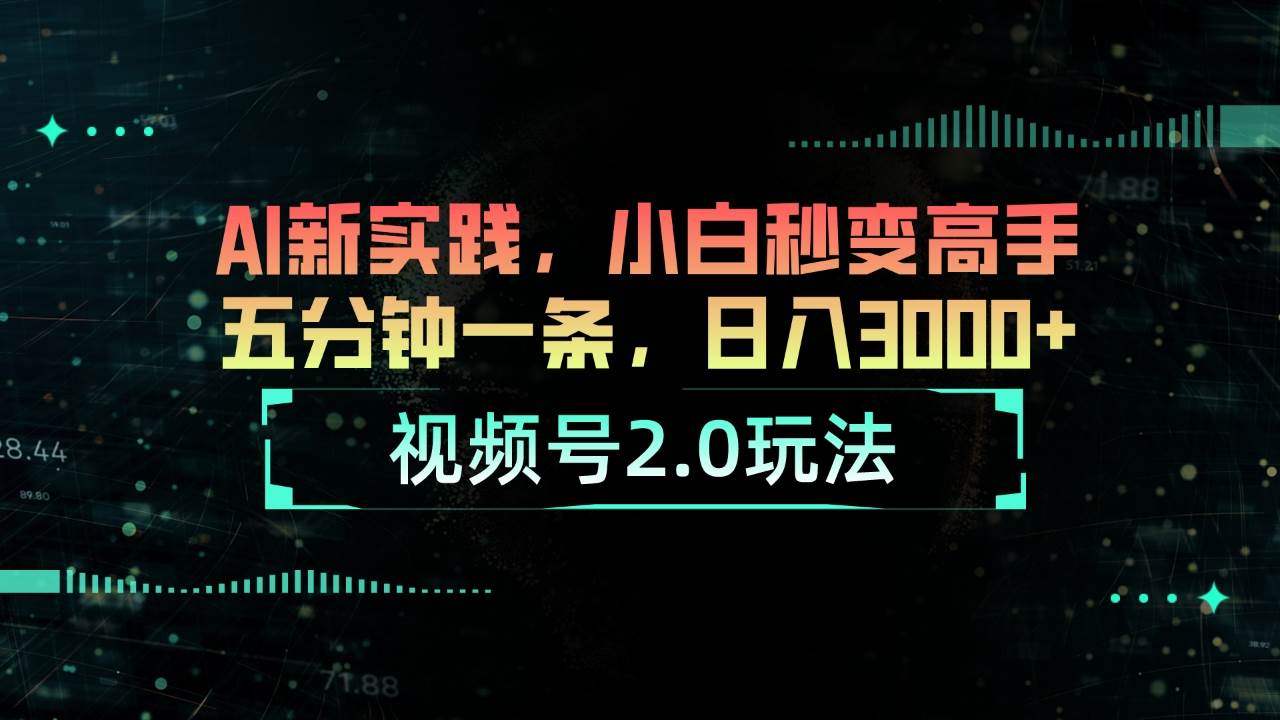 视频号2.0玩法 AI新实践，小白秒变高手五分钟一条，日入3000+-网创社区