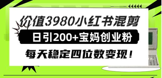 价值3980小红书混剪日引200+宝妈创业粉，每天稳定四位数变现！-网创社区