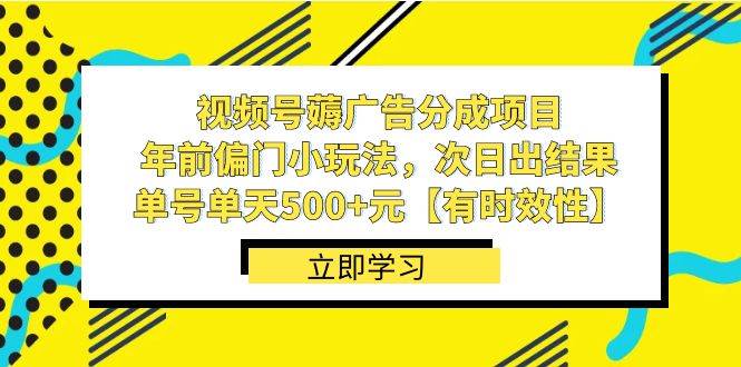 视频号薅广告分成项目，年前偏门小玩法，次日出结果，单号单天500+元【有时效性】-网创社区