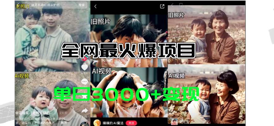 全网爆火的AI让老照片动起来教程，蹭热点日赚3000+，内含免费工具一键…-网创社区