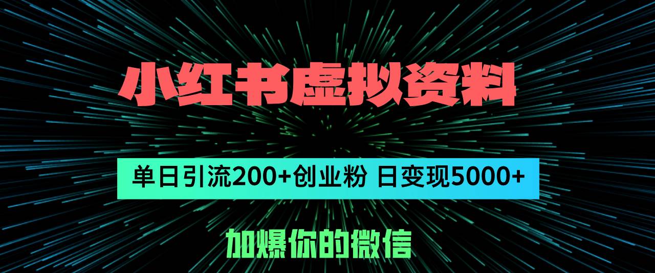 小红书虚拟资料日引流200+创业粉，单日变现5000+-网创社区