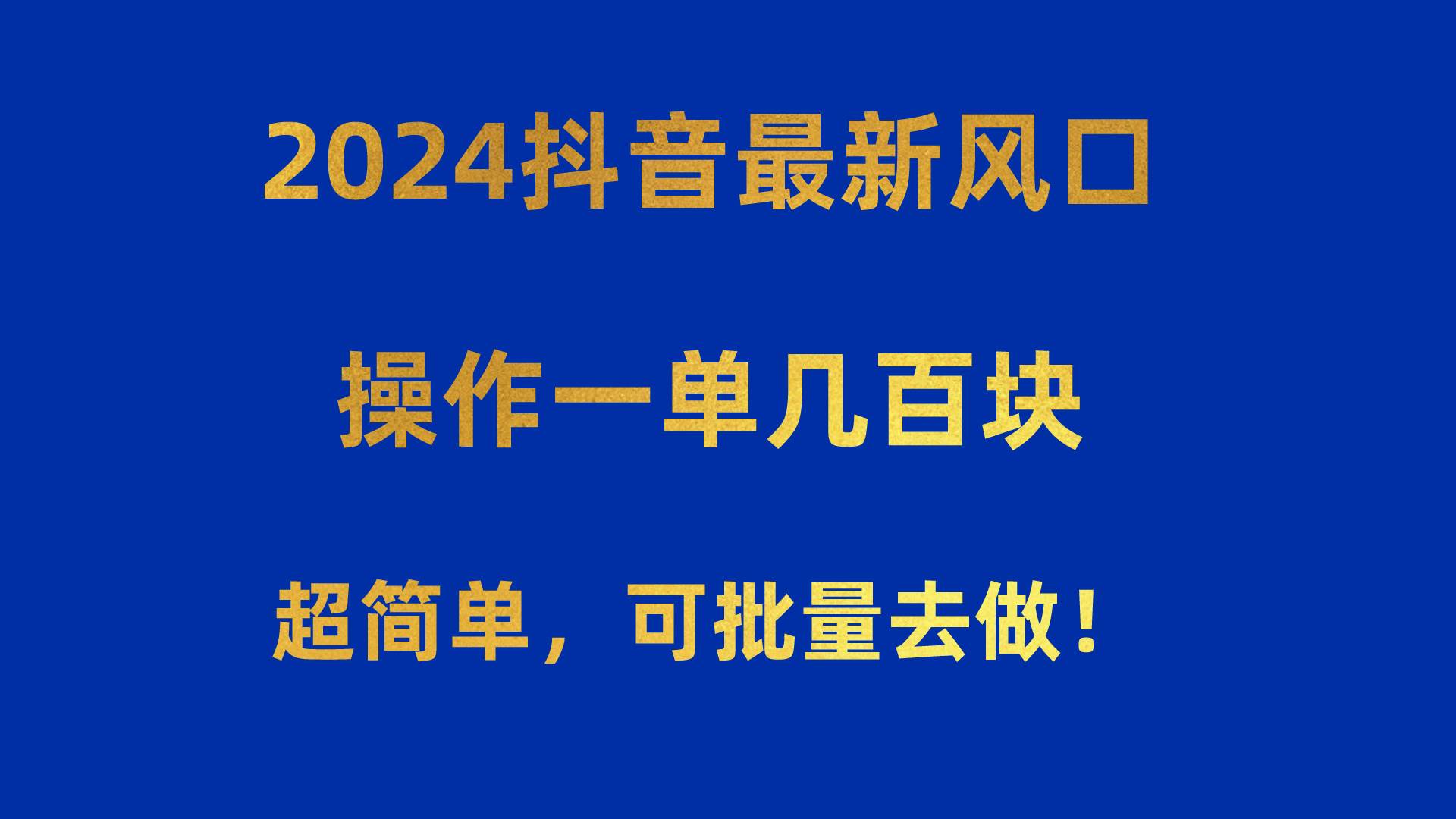2024抖音最新风口！操作一单几百块！超简单，可批量去做！！！-网创社区
