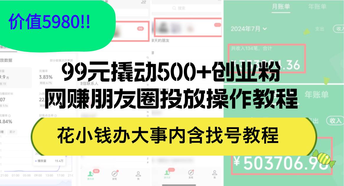 99元撬动500+创业粉，网赚朋友圈投放操作教程价值5980！花小钱办大事内…-网创社区
