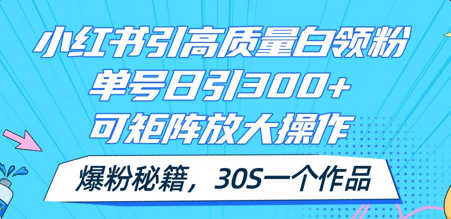 小红书引高质量白领粉，单号日引300+，可放大操作，爆粉秘籍！30s一个作品-网创社区