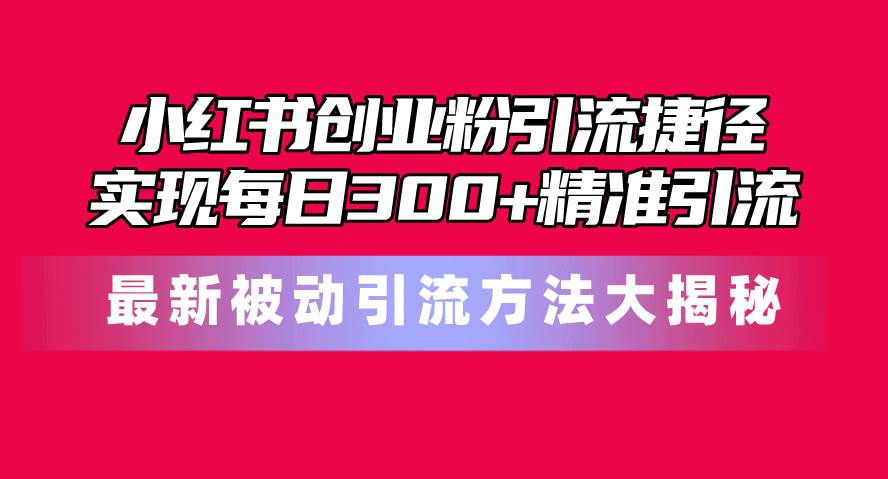小红书创业粉引流捷径！最新被动引流方法大揭秘，实现每日300+精准引流-网创社区