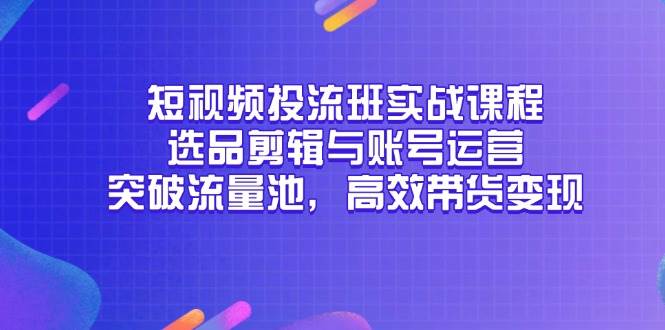 （14868期）短视频投流班实战课程，选品剪辑与账号运营，突破流量池，高效带货变现-网创社区