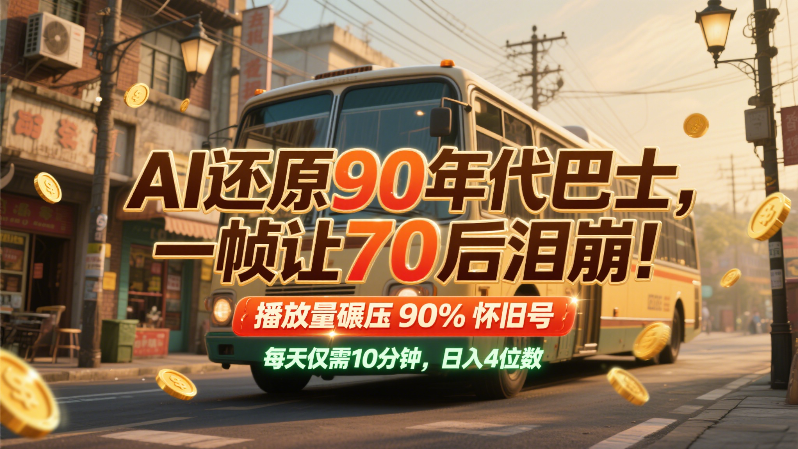 AI还原90年代巴士，一帧让70后泪崩！播放量碾压90%怀旧号，每天10分钟，日入4位数-网创社区