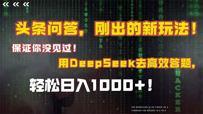 （14957期）头条问答，刚出的新玩法！保证你没见过！结合Deepseek高效答题，轻松日…-网创社区