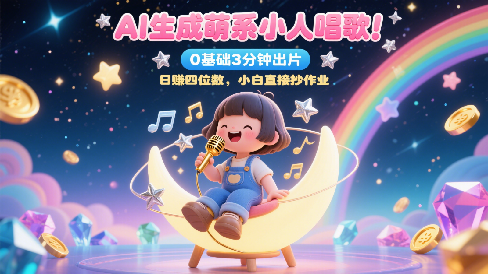 AI生成萌系小人唱歌！0基础3分钟出片，28个作品涨粉9万，日赚四位数，小白直接抄作业-网创社区