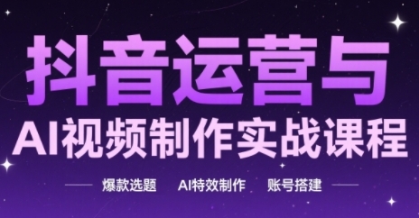 抖音运营与AI视频制作实战课程，爆款选题-AI特效制作-账号搭建-网创社区