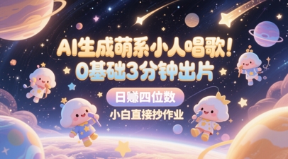 AI生成萌系小人唱歌，0基础3分钟出片，28个作品涨粉8.9W，单条最高19W赞，日入四位数，小白直接抄作业-网创社区