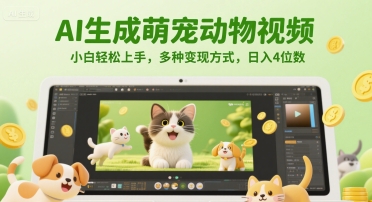 AI生成萌宠动物视频，小白轻松上手，多种变现方式，日入4位数-网创社区