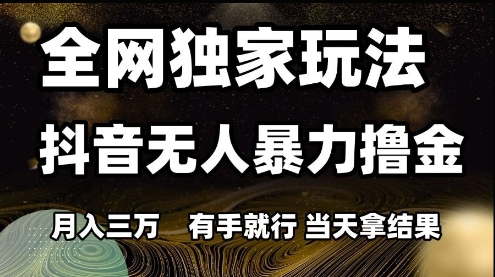 全网独家玩法抖音无人暴力撸金，月入3W，有手就行，当天拿结果【揭秘】-网创社区
