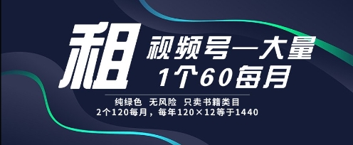 租视频号，一个60每月，2个120.纯绿色、无风险，常年租【揭秘】-网创社区