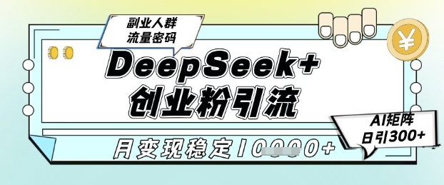 DeepSeek+创业粉精准引流，全新分享课4.0玩法，AI矩阵日引300+，多种变现方式，稳定月入1W-网创社区