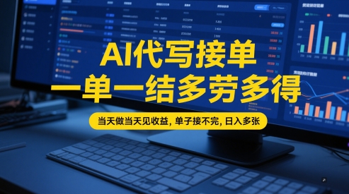 AI代写接单，一单一结多劳多得，当天做当天见收益，单子接不完，日入多张【全网最全实操课程】-网创社区