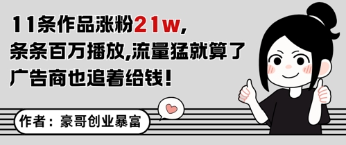 11条作品涨粉21W，条条百W播放，流量猛就算了，广告商也追着给钱-网创社区