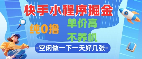 快手小程序掘金，纯0撸，单价高不养机 利用空闲时间做一做，一天好几张【揭秘】-网创社区
